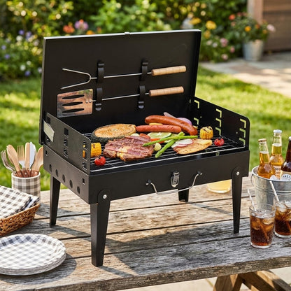 44*27*7cm Portable Square Charcoal Grill Black